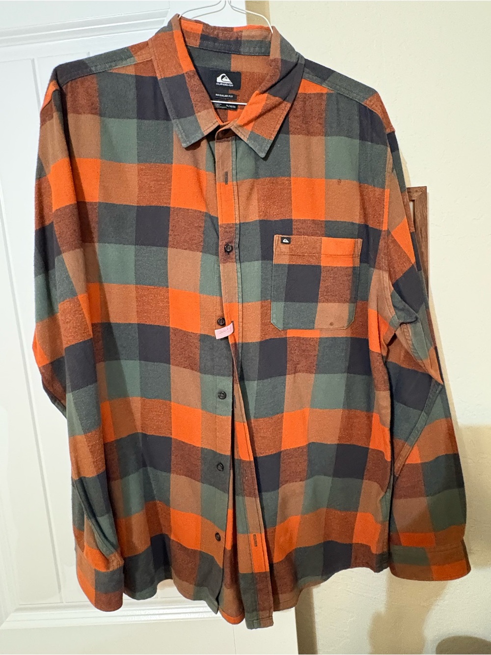 Quiksilver Orange, Green and Black Plaid Button-Down Shirt